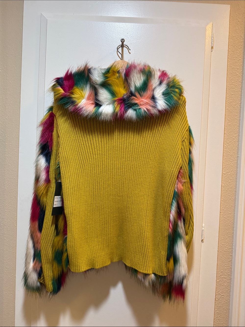 TAUE Multicolor Faux Fur Teddy Jacket - Bold Patchwork - Picture 2 of 10